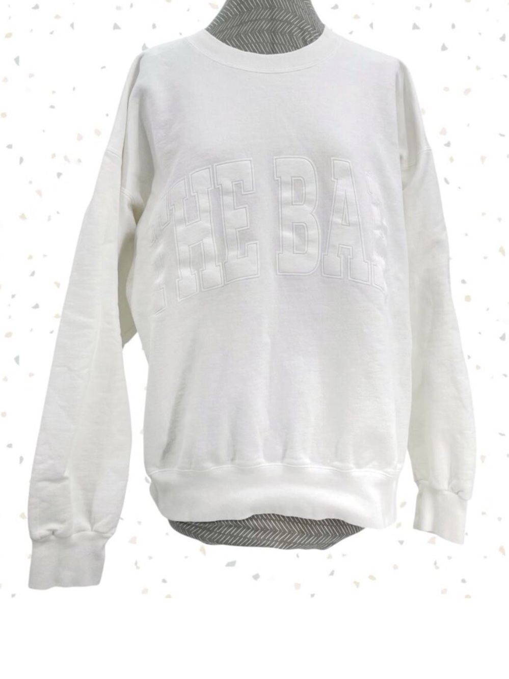 The Bar Varsity Sweatshirt White Monochrome Oversized Crewneck Pullover Size L
